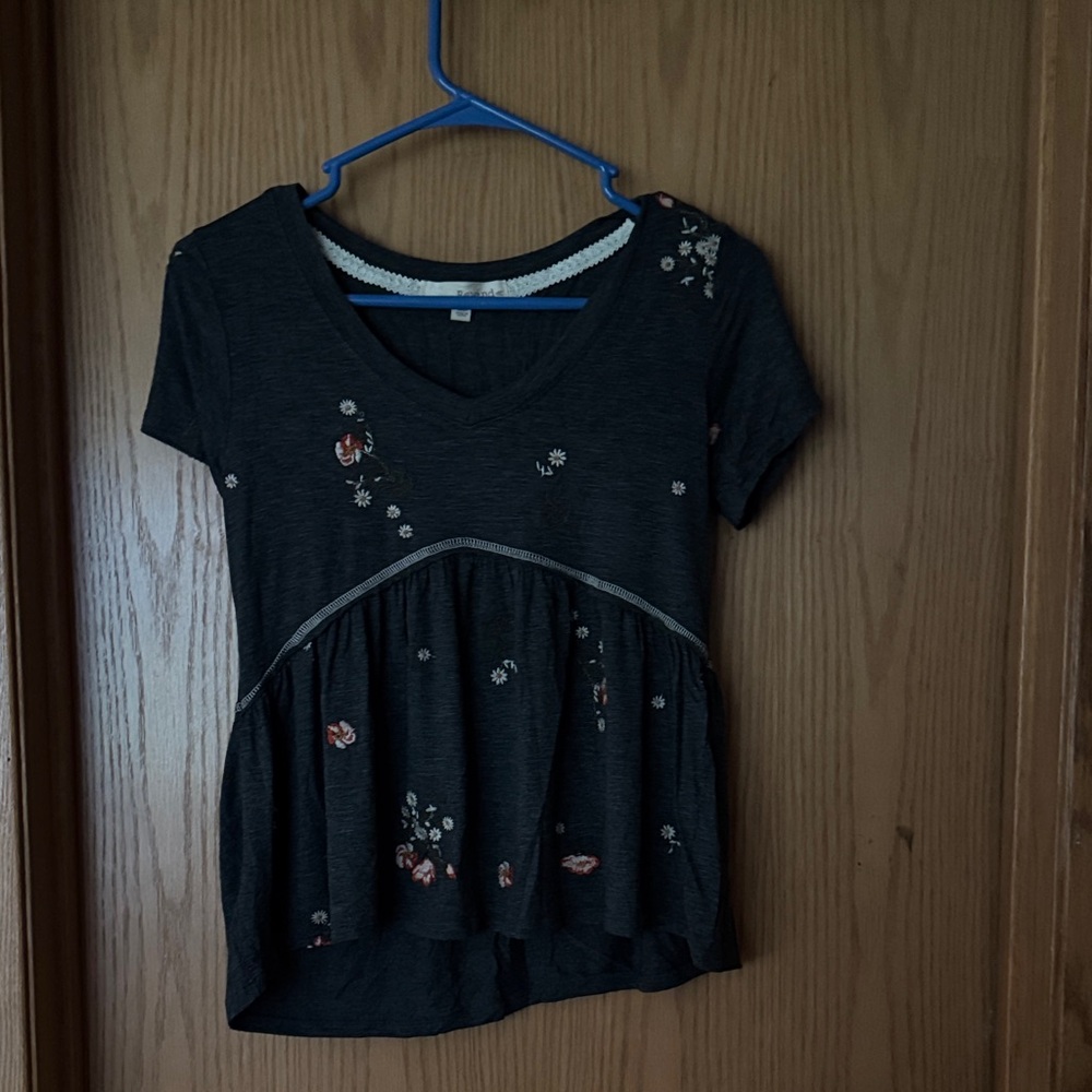 Floral Embroidered Black Top